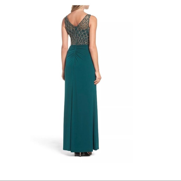 NWT! Adrianna Papell Beaded Bodice Column Gown‎ Hunter [ SZ 2 ] - Picture 3 of 8